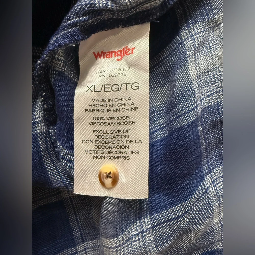 💙 Wrangler Blue Plaid Babydoll Peasant Top XL Soft Boho Western Cowgirl Blouse 💙 - Picture 4 of 4